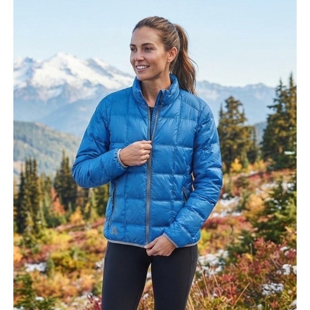 Eddie Bauer First Ascent Puffer Jacket 800 Goose Down Women's L Blue Outdoor‎